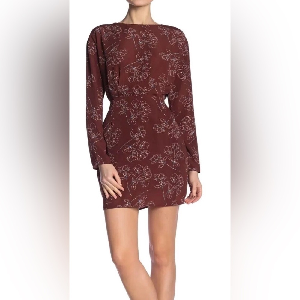 Dress Forum Los Angeles Elegant rust brown Floral Long Sleeve Dress open back